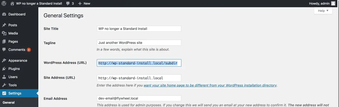 Wordpress settings