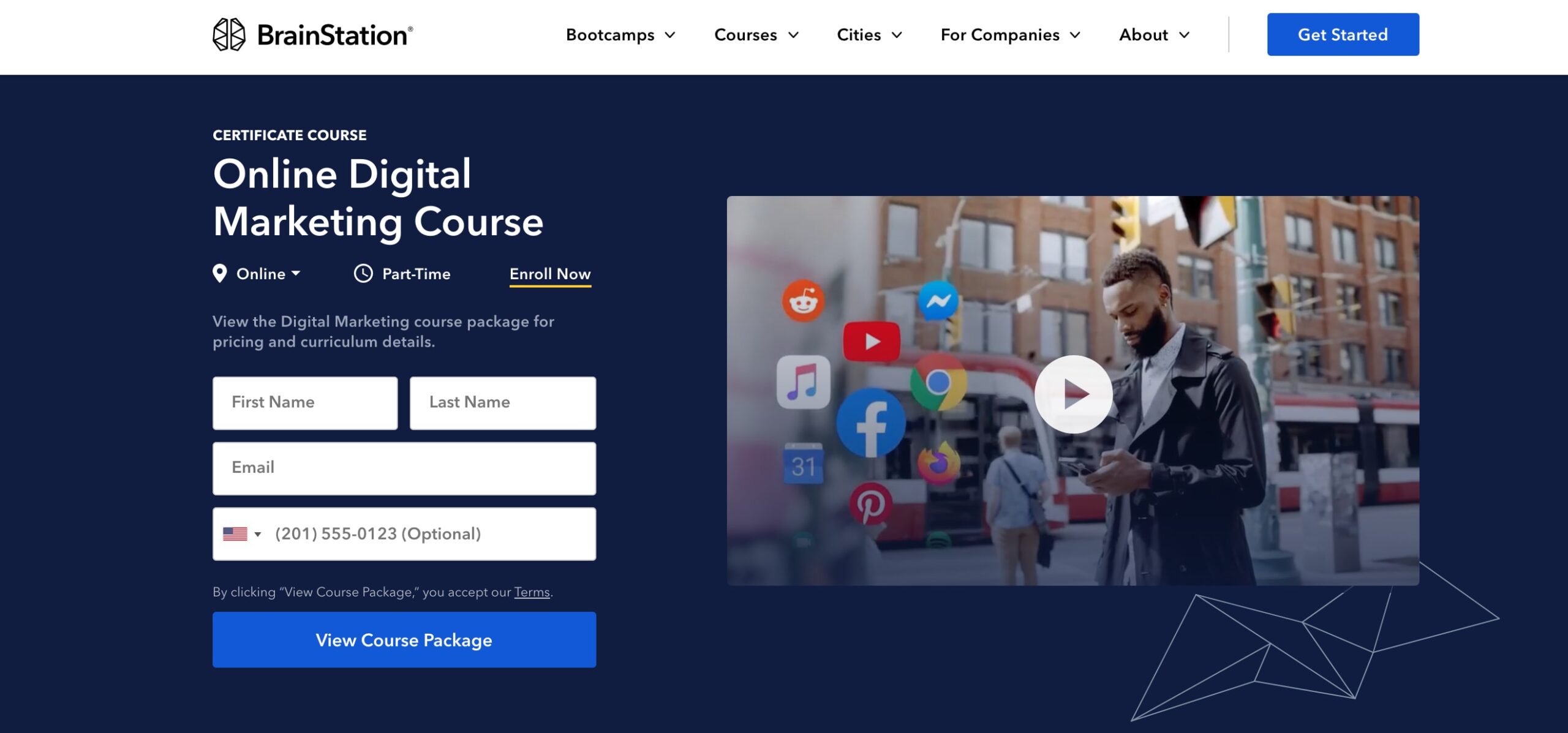 BrainStation Digital Marketing Certificate Course landing page