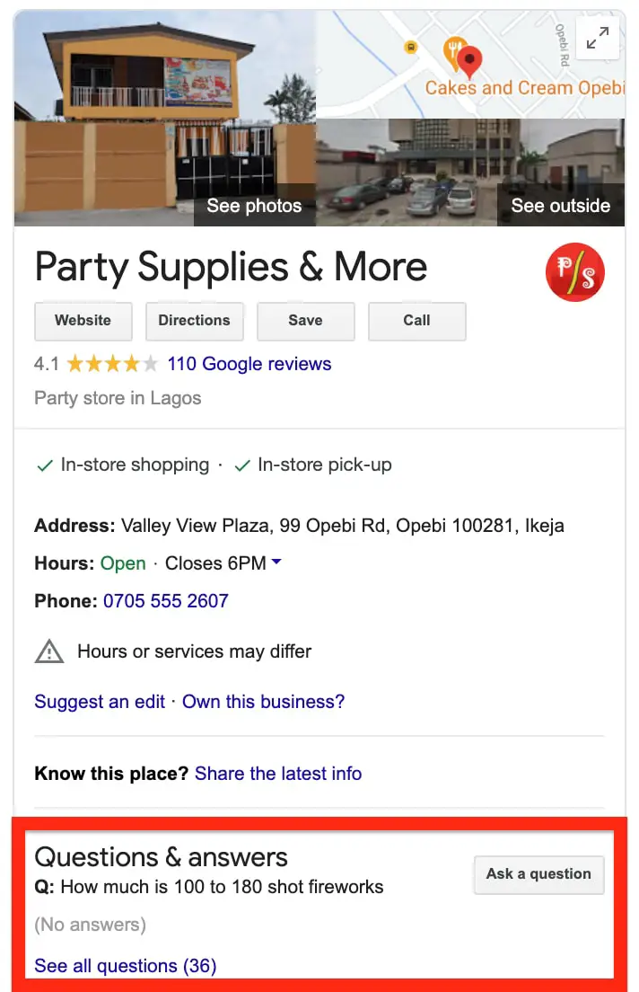 Party Supplies Google My Business