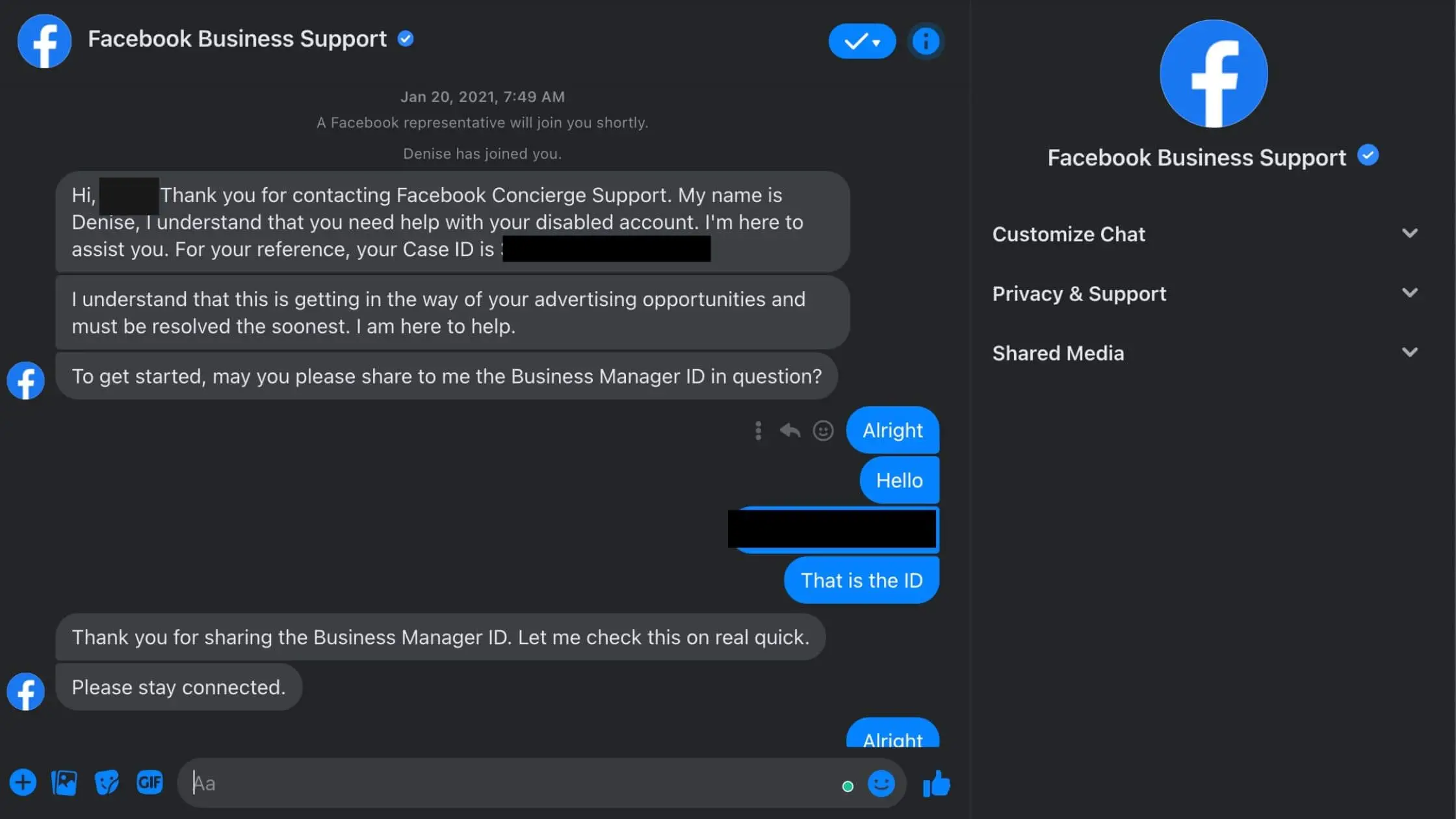 Facebook business support