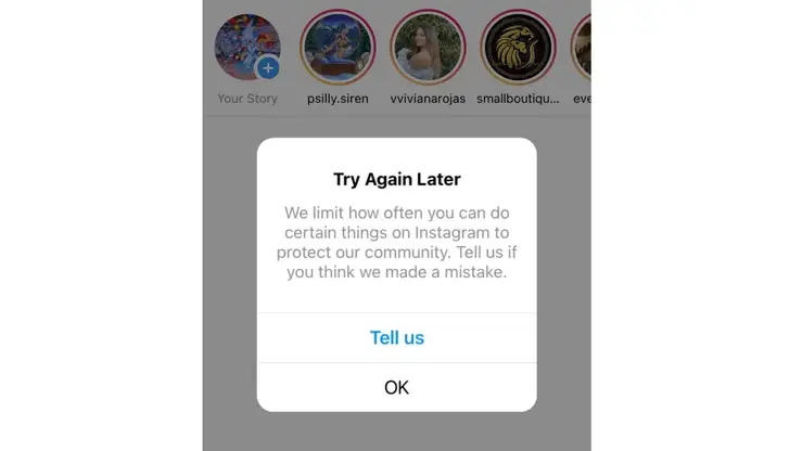 Instagram action blocked