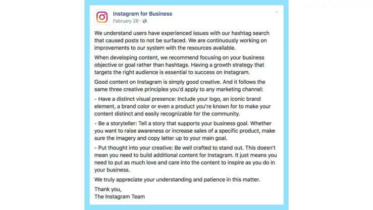 Instagram statement on shadowban