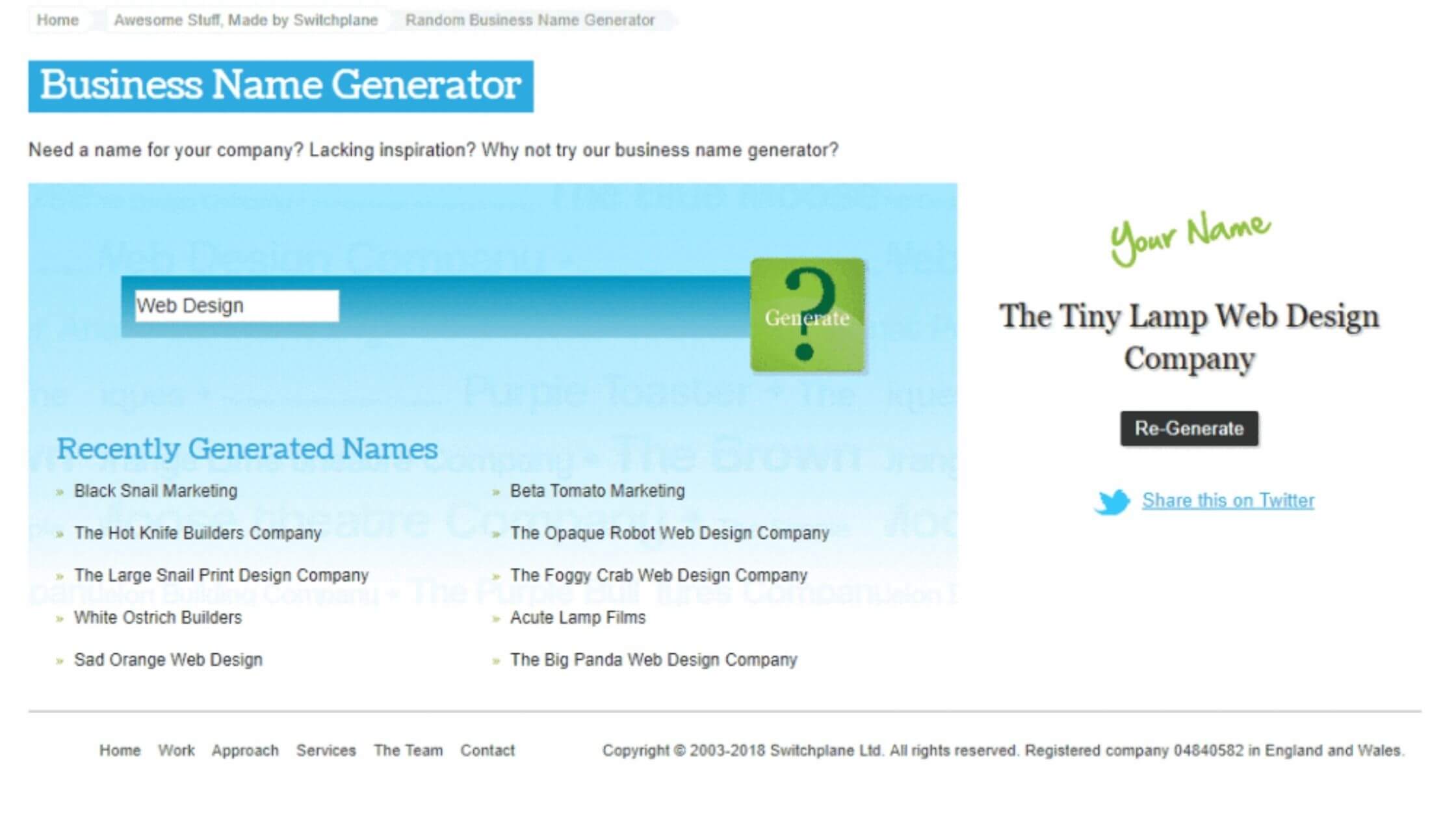 Switchplane business name generator