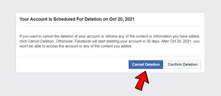 Cancel Facebook Deletion