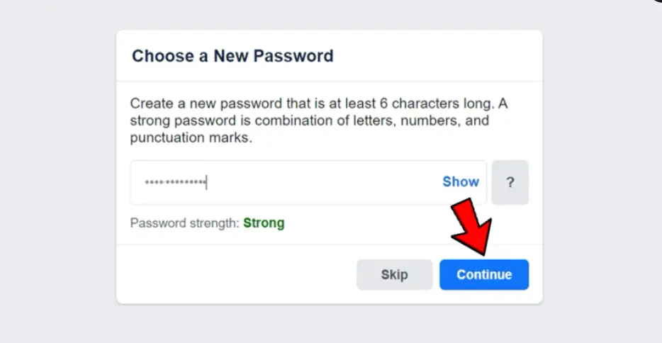 Choosing New Password on Facebook