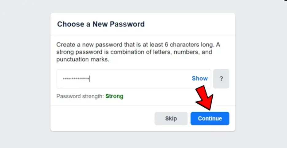 Choosing New Password on Facebook