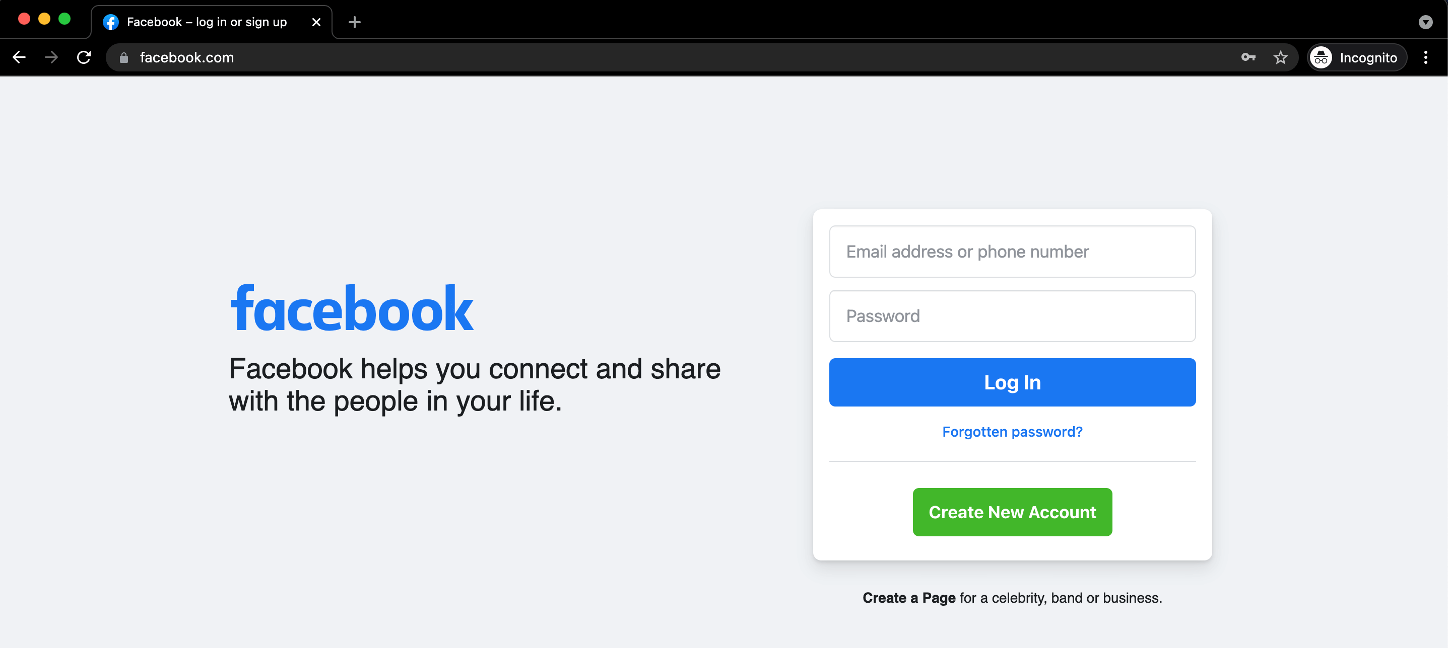 Facebook Login Page