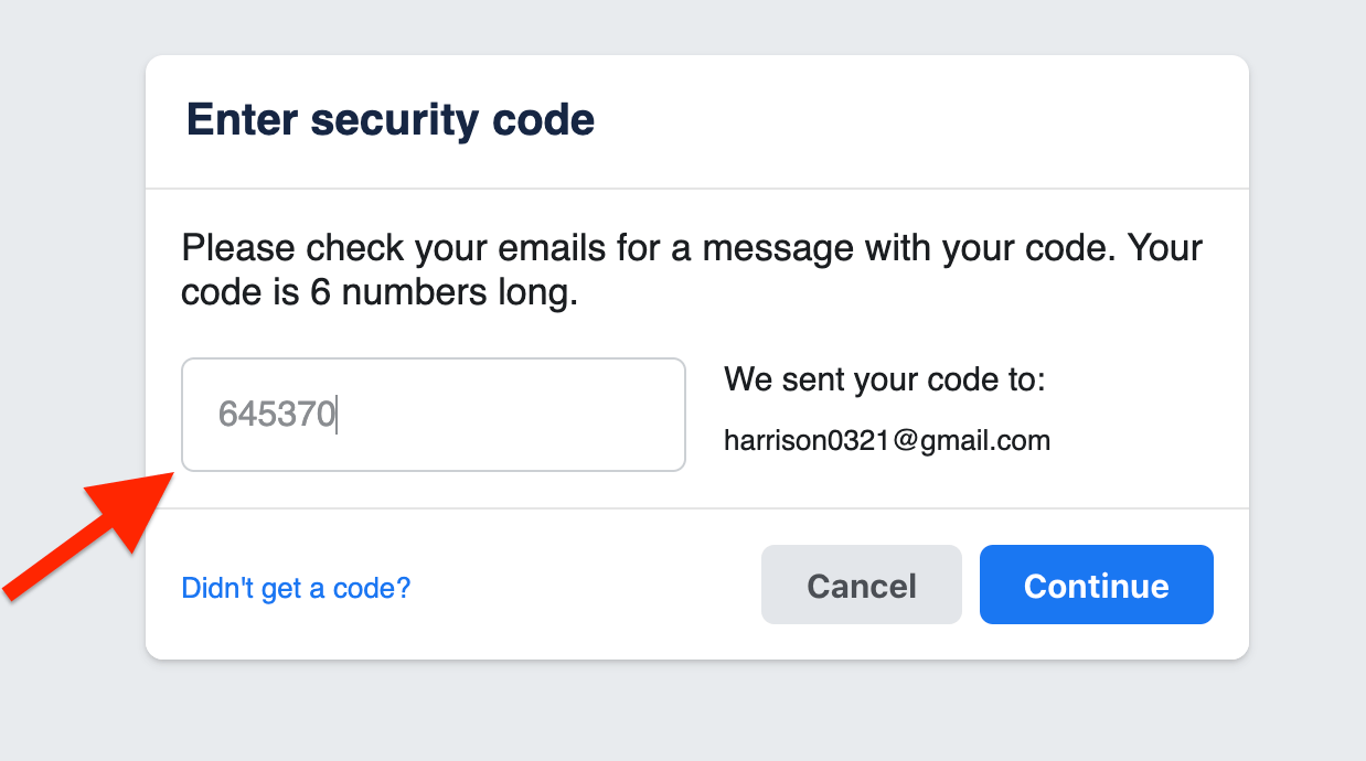 Facebook security code