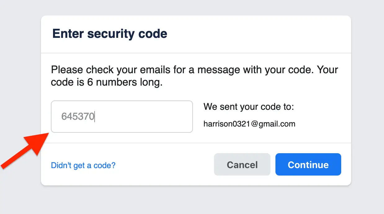 Facebook security code