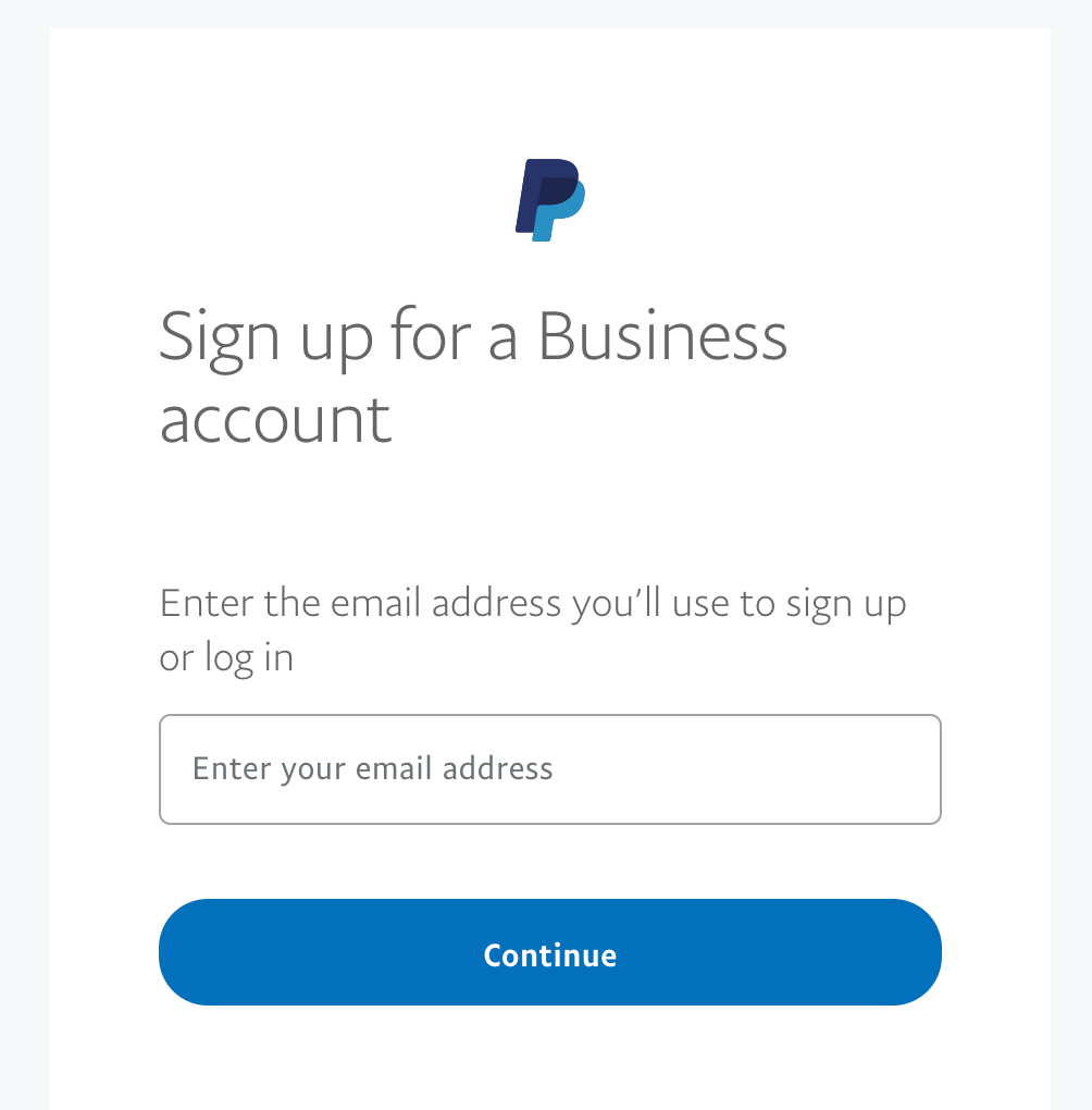 PayPal signup page