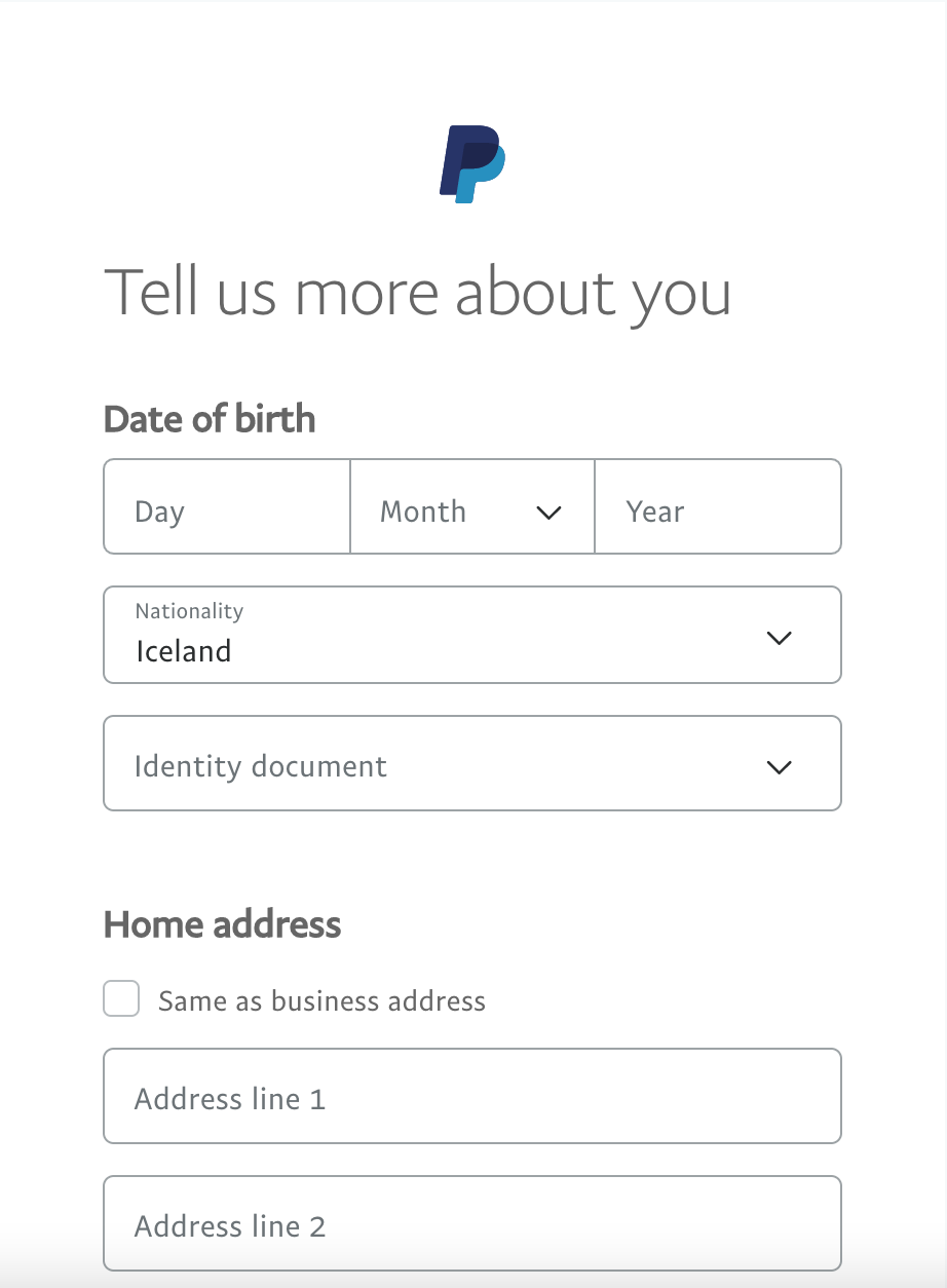 Tell us about you - PayPal