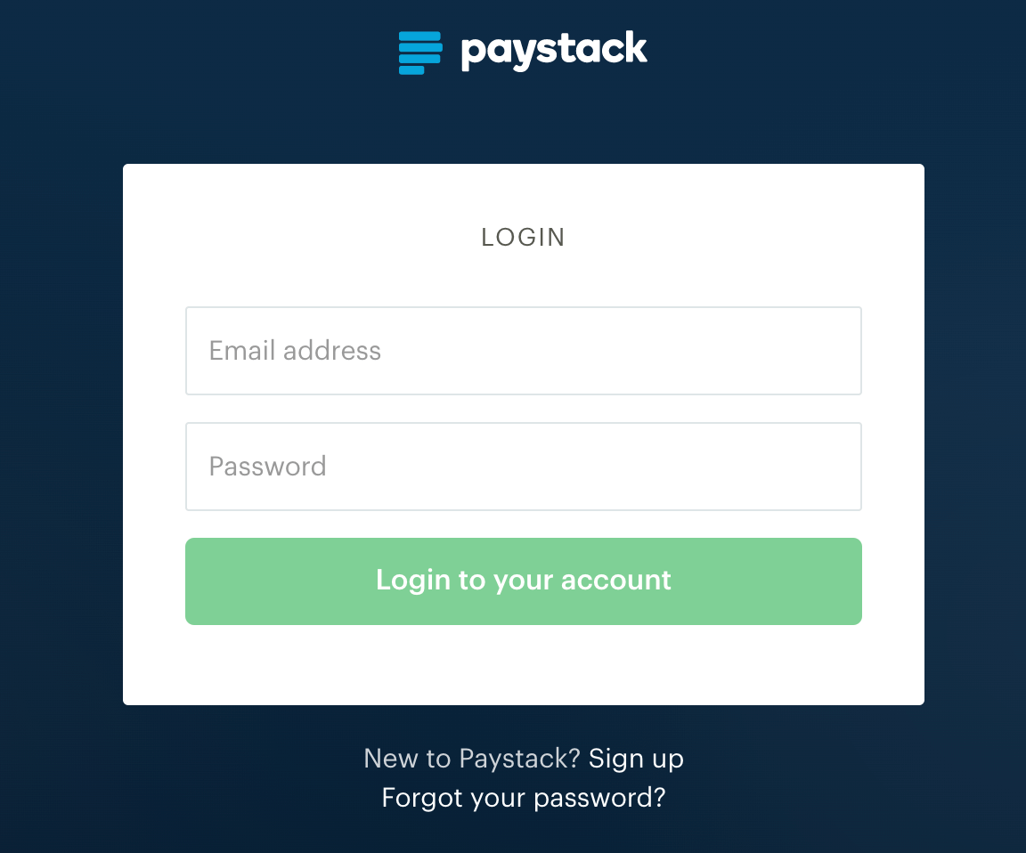 Paystack Login Page