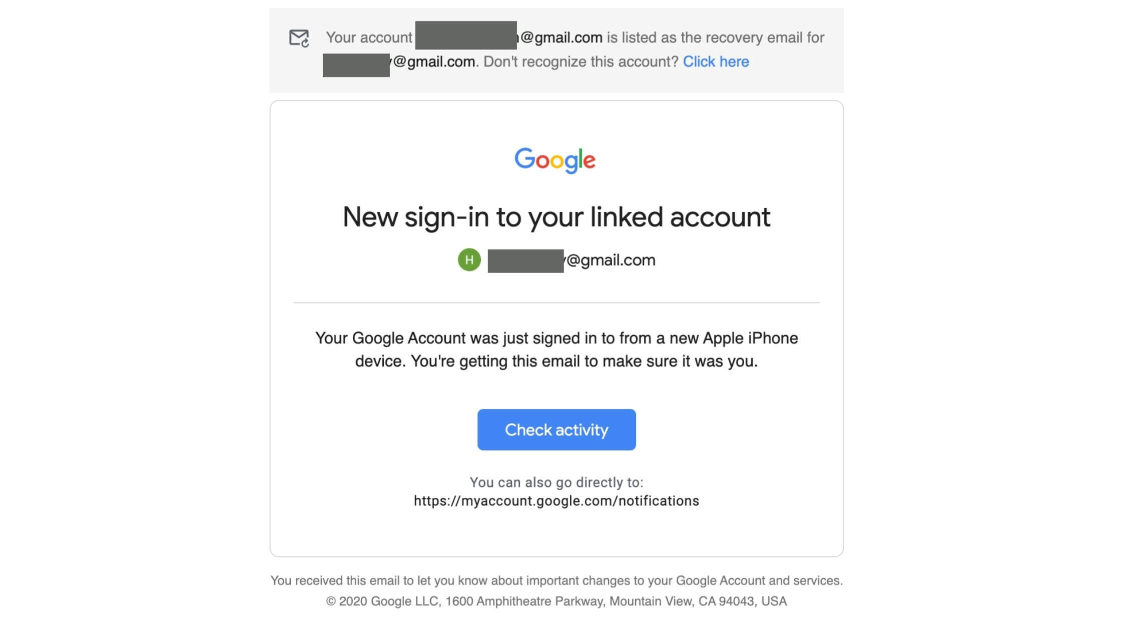 Google New Sign-in notification