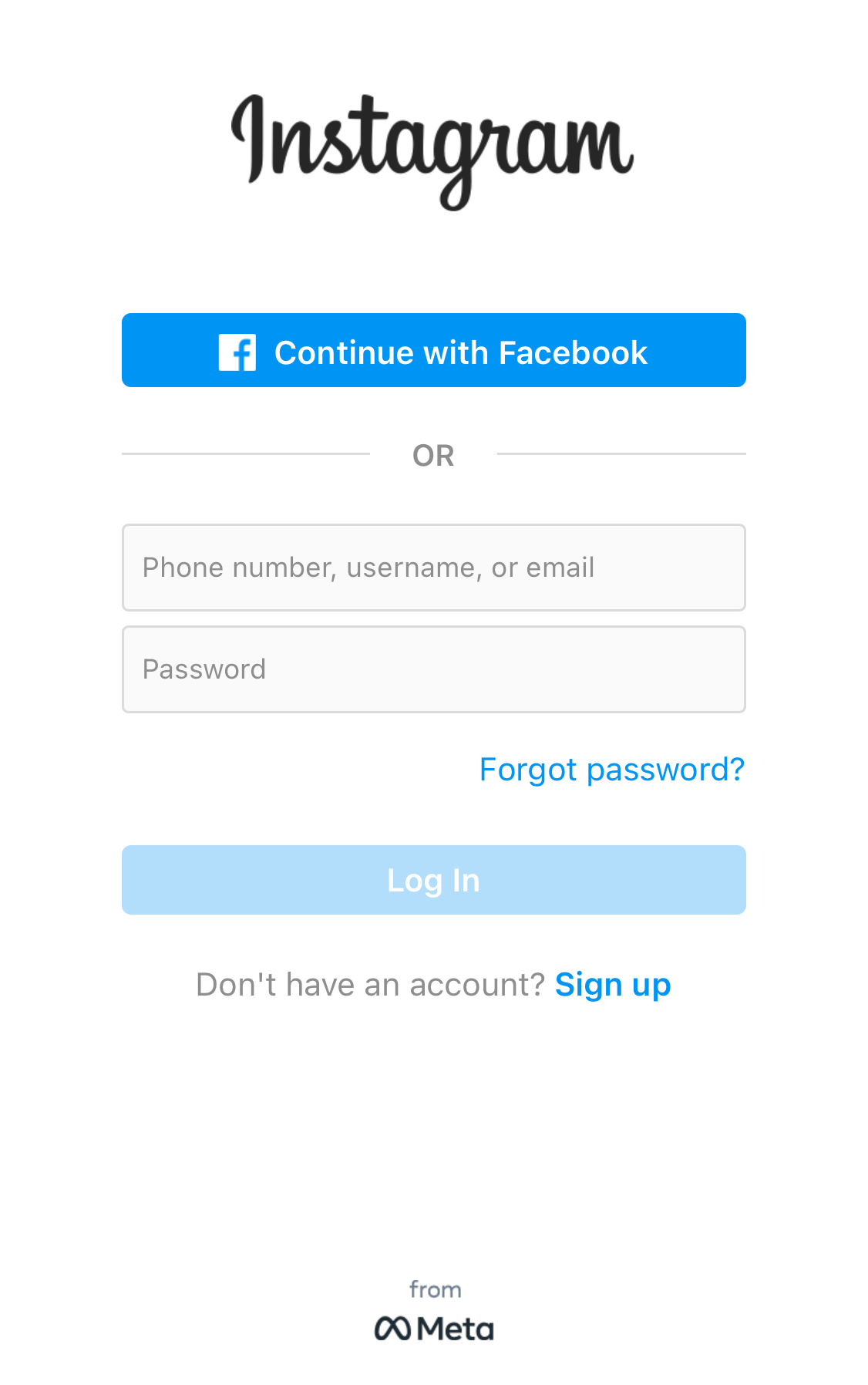Instagram forgot password page