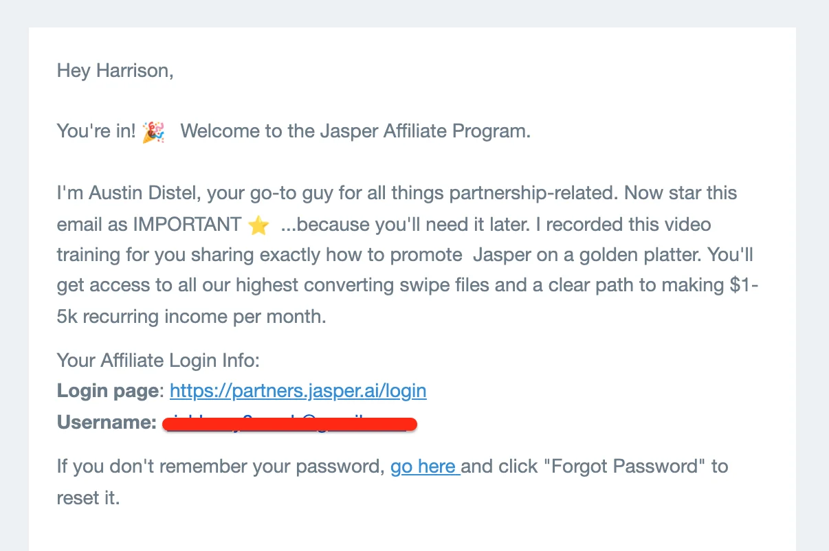 Jasper Welcome Email