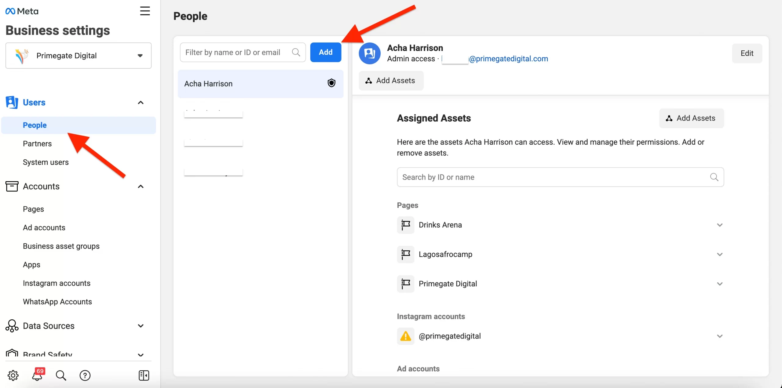 Add admin from Facebook Business Manager