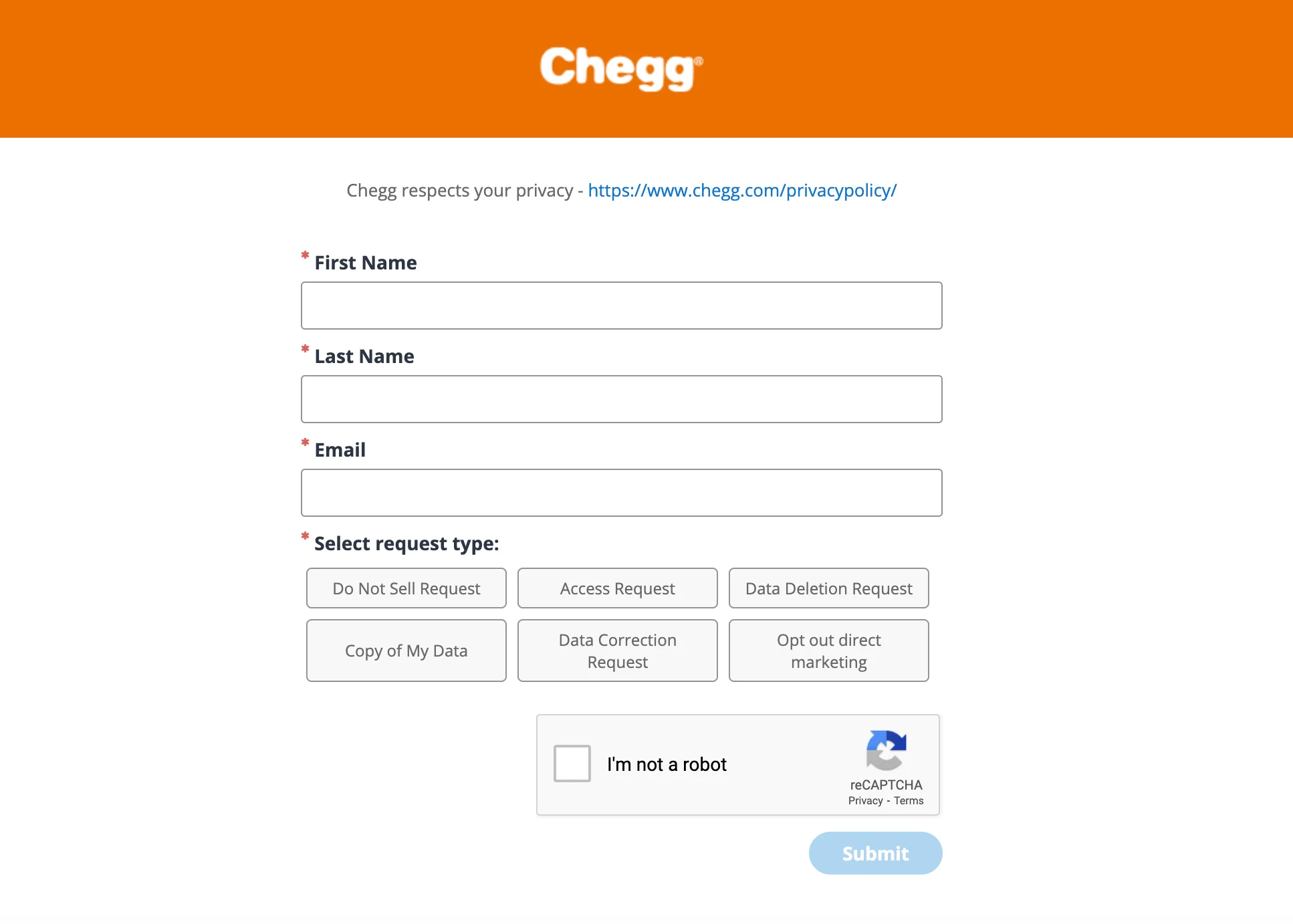 Chegg account deletion form