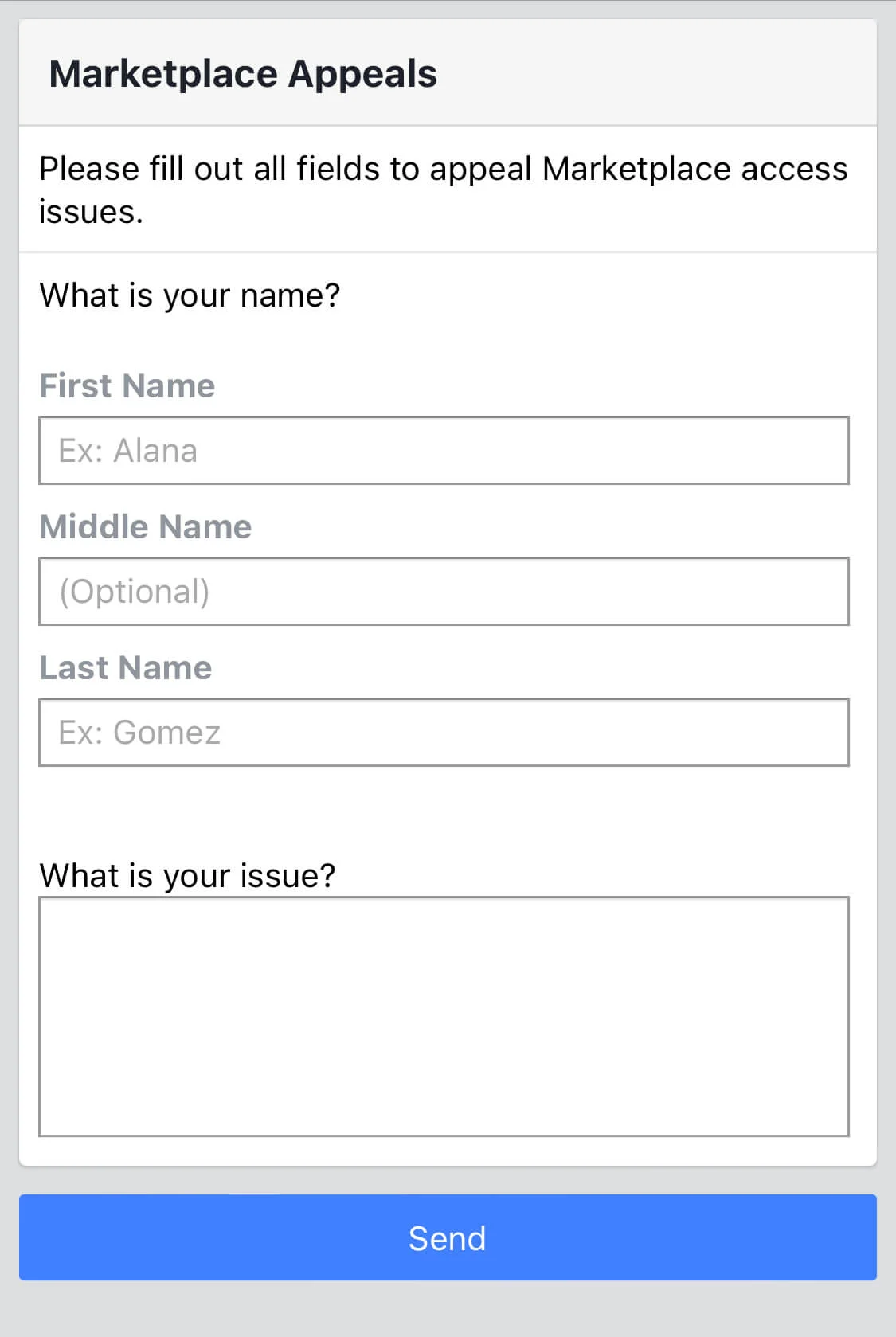 Facebook Marketplace Appeal Form