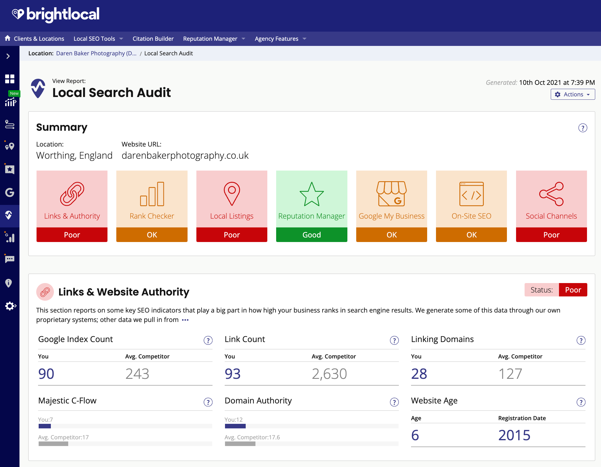 Bright Local dashboard