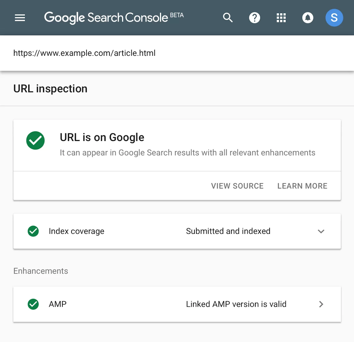 google url inspection tool